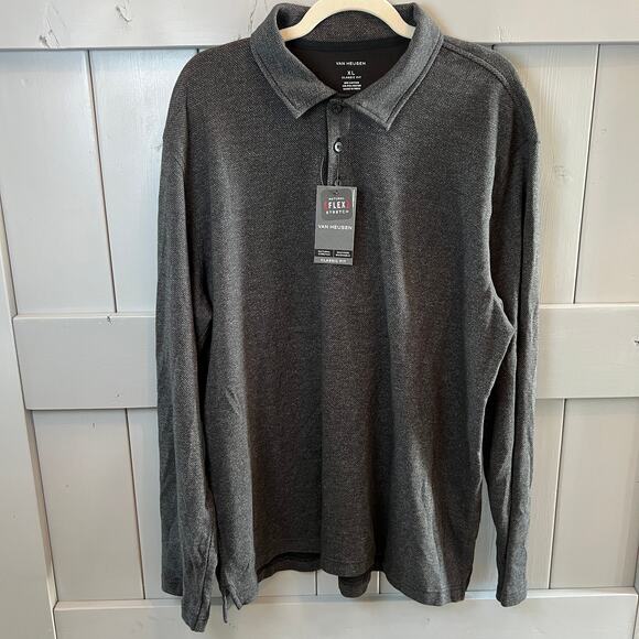 Van Heusen Long Sleeve Heathered Black Collared Pullover Size XL NEW - Picture 1 of 6